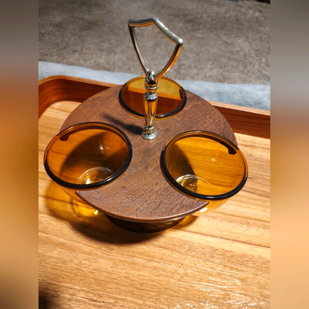 Vintage MCM Retro West Bend thermo-serv faux wood condiment caddy carousel
